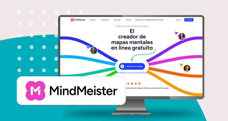 Logotipo de herramienta digital MindMeister y pantallazo de su sitio web