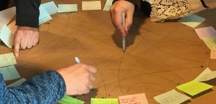 Personas creando un proyecto sobre un papelógrafo