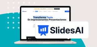 Logotipo de herramienta digital Slidesai y pantallazo de su sitio web
