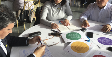 Directivo y profesores participando en un proceso de planificación curricular