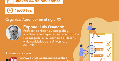 Afiche de la charla "interpretando el currículum de 3° y 4° medio: orientaciones y ejemplos para planificar y evaluar"